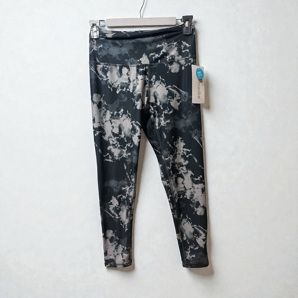 Marika Black Gray Camo Ankle Leggings Activewear Gorpcore Loungewear sz L NWT